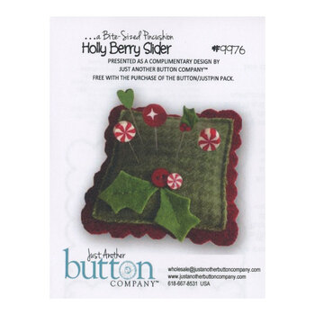 Holly Berry Slider Pincushion Pattern - Includes Buttons & 5 Pins