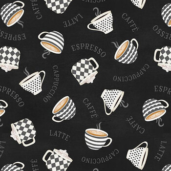 Coffee Life 82671-919 Cup Toss Black by Jennifer Pugh for Wilmington Prints