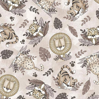 Big Kitties 1628-44 Beige by Shelly Comiskey for Henry Glass Fabrics