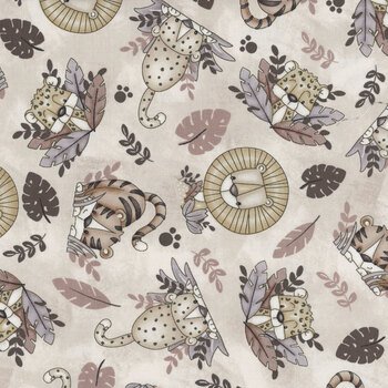 Big Kitties 1628-44 Beige by Shelly Comiskey for Henry Glass Fabrics