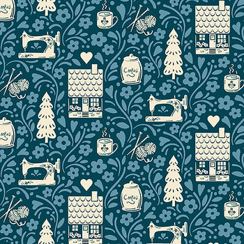 Cozy House A-1251-B Midnight by Judy Jarvi from Andover Fabrics