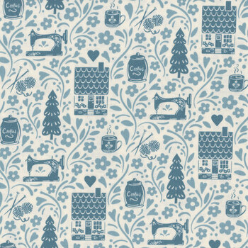 Cozy House A-1251-LB Chambray by Judy Jarvi for Andover Fabrics