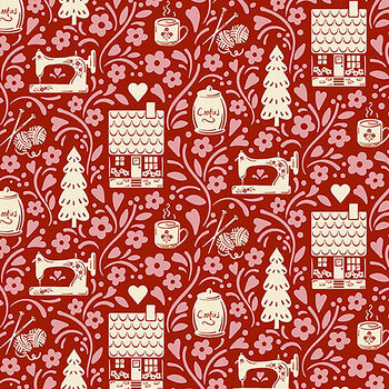 Cozy House A-1251-R Garnet by Judy Jarvi from Andover Fabrics