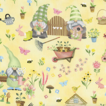Gnome Grown CD3073 Garden Scene by Gail Cadden from Timeless Treasures Fabrics