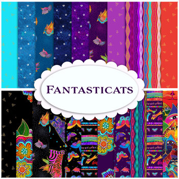 Fantasticats  21 FQ Set + Panel by Laurel Burch from Clothworks