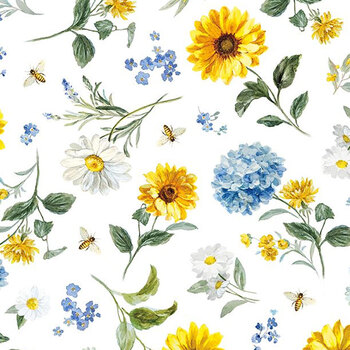 Bees & Blooms 89283-157 White by Danhui Nai from Wilmington Prints