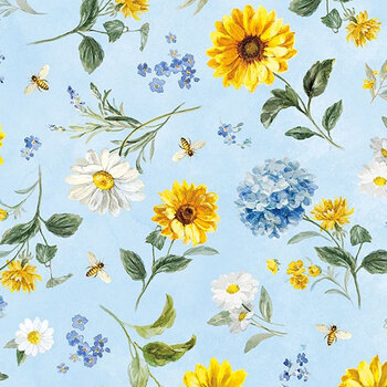 Bees & Blooms 89283-457 Blue by Danhui Nai from Wilmington Prints