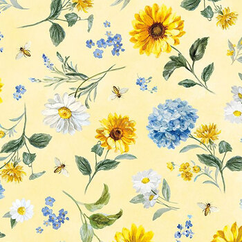 Bees & Blooms 89283-557 Yellow by Danhui Nai from Wilmington Prints
