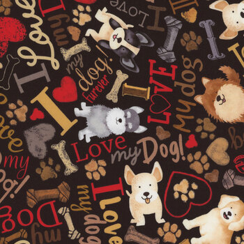 Happiness Has Paws DOG-CD3317-BLACK by Timeless Treasures