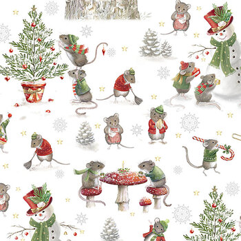 The Christmas Mouse Flannel F28038-10 White Multi by Sarah Summers for Northcott Fabrics