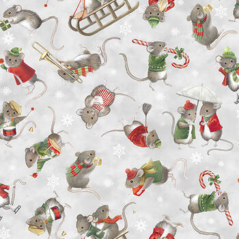 The Christmas Mouse Flannel F28039-92 Gray Multi by Sarah Summers for Northcott Fabrics