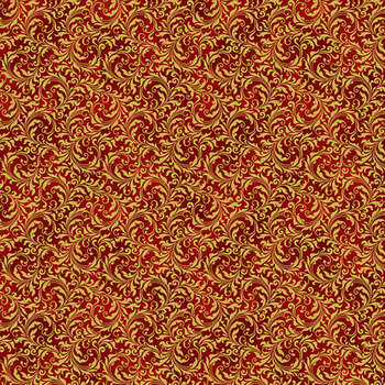 Blooming Holidays X7790-78G-Scarlet-Gold  by Hoffman Fabrics