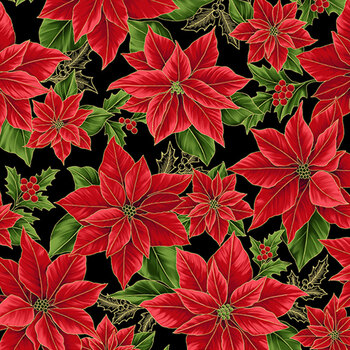 Blooming Holidays X7787-4G-Black-Gold  by Hoffman Fabrics