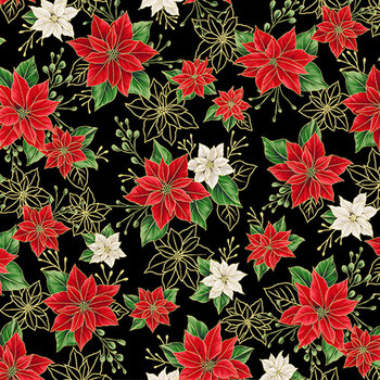 Blooming Holidays X7788-4G-Black-Gold  by Hoffman Fabrics