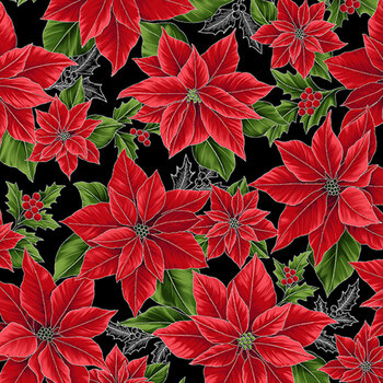 Blooming Holidays X7787-213S-Onyx-Silver  by Hoffman Fabrics