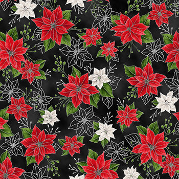 Blooming Holidays X7788-213S-Onyx-Silver  by Hoffman Fabrics