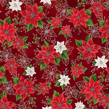 Blooming Holidays X7788-10S-Crimson-Silver  by Hoffman Fabrics