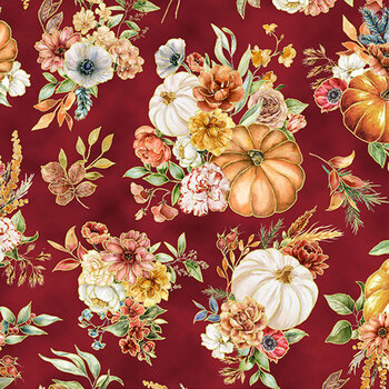 Harvest Bouquet X5542-195-Maroon  by Hoffman Fabrics