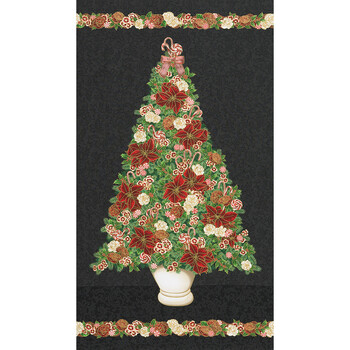 Holiday Flourish - Peppermint Twist 22944-2 Panel Black by Studio RK for Robert Kaufman Fabrics