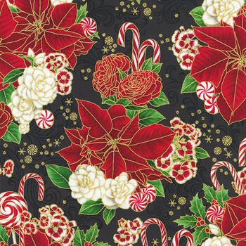 Holiday Flourish - Peppermint Twist 22945-2 Black by Studio RK for Robert Kaufman Fabrics