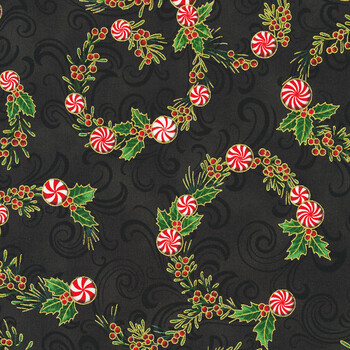 Holiday Flourish - Peppermint Twist 22947-2 Black by Studio RK for Robert Kaufman Fabrics