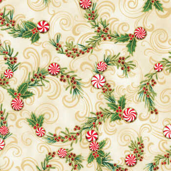 Holiday Flourish - Peppermint Twist 22947-85 Vanilla by Studio RK for Robert Kaufman Fabrics