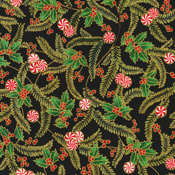 Holiday Flourish - Peppermint Twist 22948-2 Black by Studio RK for Robert Kaufman Fabrics