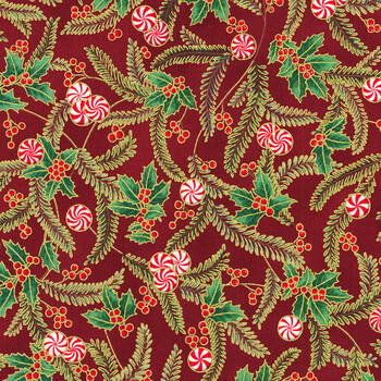 Holiday Flourish - Peppermint Twist 22948-113 Cranberry by Studio RK for Robert Kaufman Fabrics