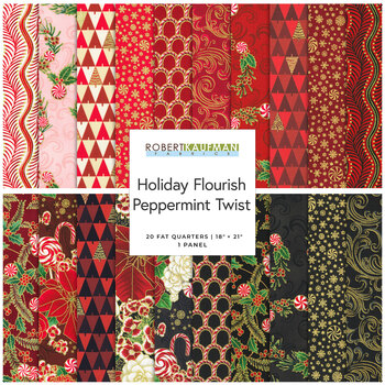 Holiday Flourish - Peppermint Twist  20 FQ Set + 1 Panel - Black by Studio RK for Robert Kaufman Fabrics