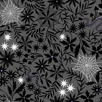 Witchy Woods LEIA884B Floral Cobwebs Grey by Lewis & Irene