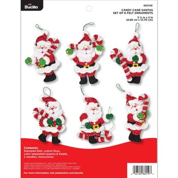 Candy Cane Santas Felt Ornament Kit - Makes 6