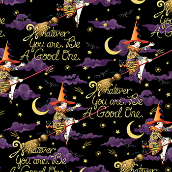 Spooky Cute Halloween PWMY002.BLACK Be a Good One by Mary Engelbreit for FreeSpirit Fabrics