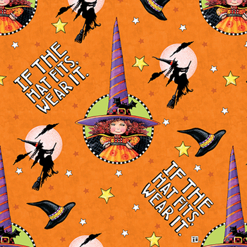 Spooky Cute Halloween PWMY007.ORANGE The Hat Fits by Mary Engelbreit for FreeSpirit Fabrics