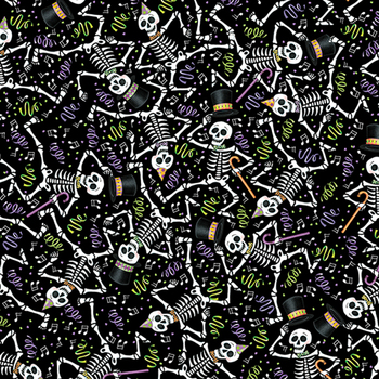 Spooky Cute Halloween PWMY008.BLACK Dancing Skeletons by Mary Engelbreit for FreeSpirit Fabrics