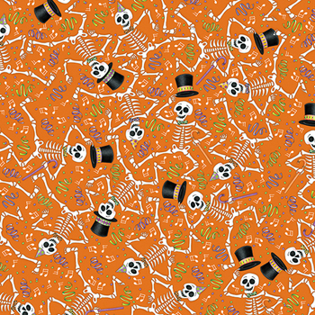 Spooky Cute Halloween PWMY008.ORANGE Dancing Skeletons by Mary Engelbreit for FreeSpirit Fabrics