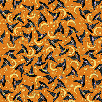 Spooky Cute Halloween PWMY010.ORANGE Hats and Moons by Mary Engelbreit for FreeSpirit Fabrics