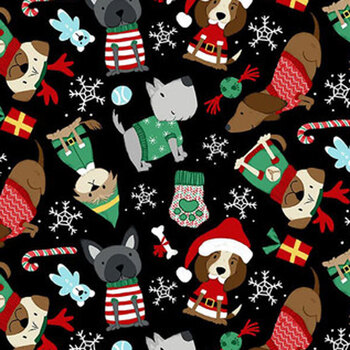 Merry Woof-Mas 8353-99 Black by Sweet Cee Creative for Studio E Fabrics