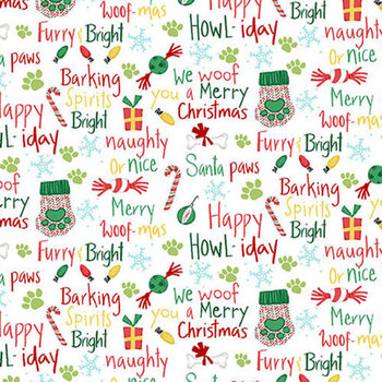 Merry Woof-Mas 8356-08 White by Sweet Cee Creative for Studio E Fabrics