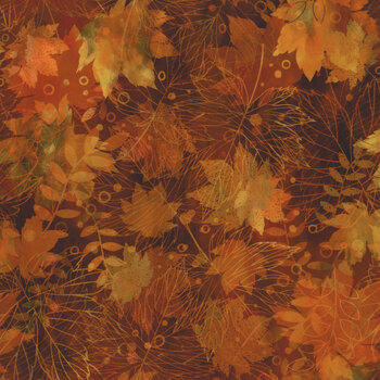 Falling Leaves 2FLS-2 Rust Collage by Jason Yenter for In The Beginning Fabrics