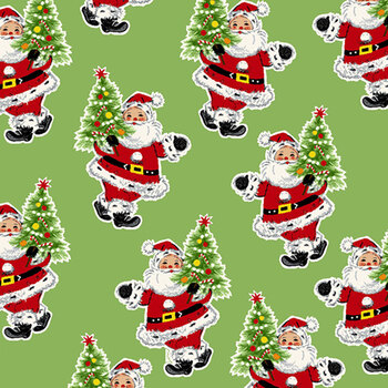 Santa's Coming to Town 1972-66 Green by Stacy West for Henry Glass Fabrics