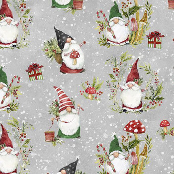 Merry Gnome-ments 39892-903 Gray by Susan Winget for Wilmington Prints