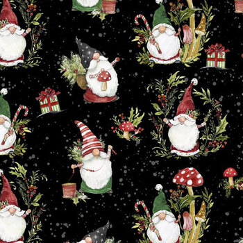 Merry Gnome-ments 39892-913 Black by Susan Winget for Wilmington Prints