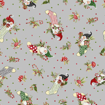 Merry Gnome-ments 39893-970 Gray by Susan Winget for Wilmington Prints