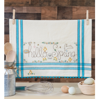  Hello Spring Embroidery Dishtowel Kit - Bareroots