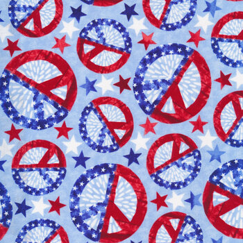 One Land, One Flag 1479-75 Blue Patriotic Peace Signs by Blank Quilting Corporation