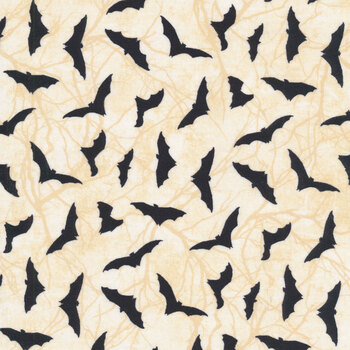 Black Cat Capers 24121-12 Cream Bats by Northcott Fabrics