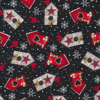 Snow Place Like Home Flannel F5706-98 Black Tossed Bird Houses by Sharla Fults for Studio E Fabrics