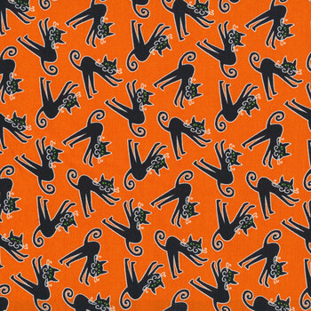 Here We Glow 9539G-39 Orange Tossed Cats by Henry Glass Fabrics