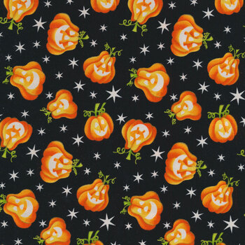 Here We Glow 9540G-93 Black Tossed Pumpkins by Henry Glass Fabrics