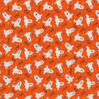 Here We Glow 9541G-30 Orange Tossed Ghost by Henry Glass Fabrics